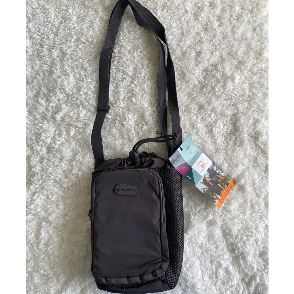 Travelon Gogo Gray Insulated Water Bottle Tote Bag Purse Strap Fits Most Bottles